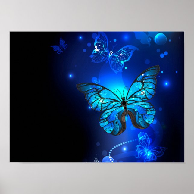 Póster Mariposa Morpho en fondo oscuro (Frente)