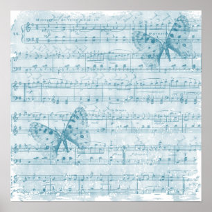 Póster Mariposa Musical Romance Azul