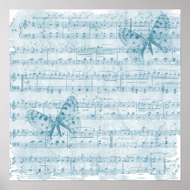 Póster Mariposa Musical Romance Azul (Frente)