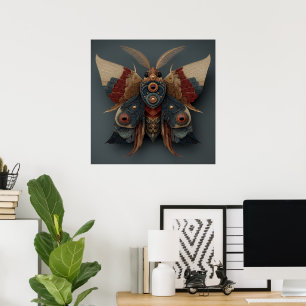 Póster Mariposa nocturna 3D simétrica ornamentada con ace
