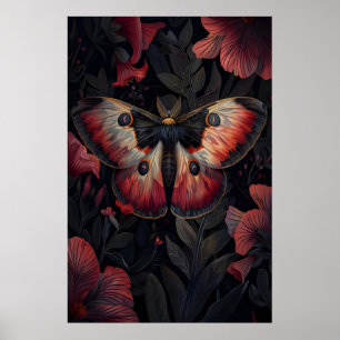 Póster Mariposa Nocturna Roja Negra Imprimir Botánica Osc