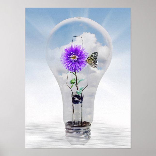 Póster Mariposa o flor en bombilla (Frente)