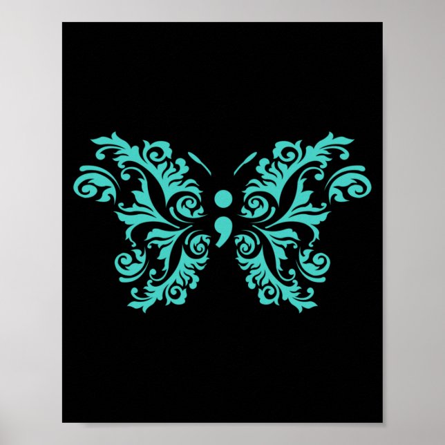Póster Mariposa Punto y coma Conciencia Prevención Verde  (Frente)