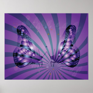 Póster Mariposa púrpura abstracta con alas radiantes