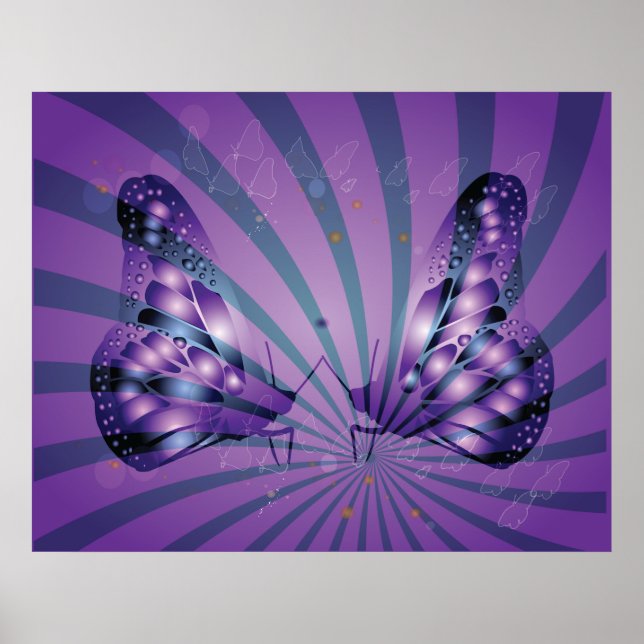 Póster Mariposa púrpura abstracta con alas radiantes (Frente)