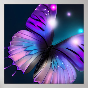 Póster Mariposa púrpura de fondo verde azulado