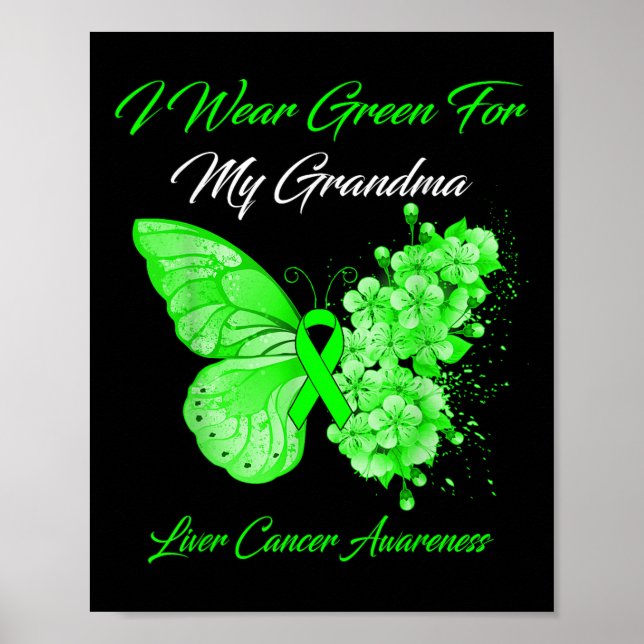 Póster Mariposa Que Uso Verde Para El Cáncer De Hígado De (Frente)