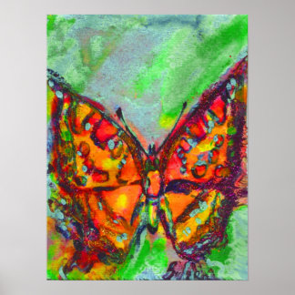 PÓSTER MARIPOSA ROJA EN ROJO VERDE AZUL DERRAME DE ORO VE