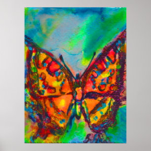 PÓSTER MARIPOSA ROJA EN ROJO VERDE AZUL DERRAME DE ORO VE