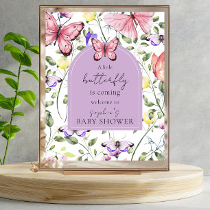 Póster Mariposa Rosa Arco de Lavanda Bienvenida Baby Show