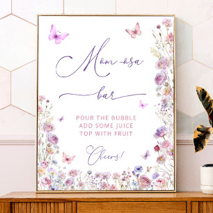 Póster Mariposa rosa morada Jardín Mamá-osa Bar