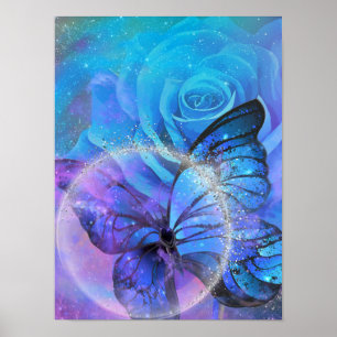 Póster Mariposa, Rosa y Poster de la Luna