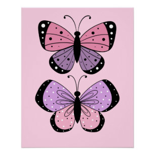 Póster Mariposa rosa y púrpura