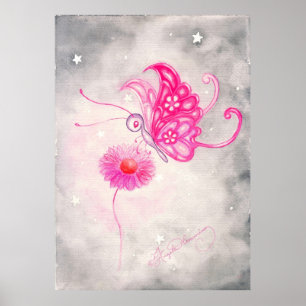 Póster Mariposa rosada de la fantasía en margarita