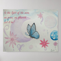 Mariposa sentada en media acuarela de la Luna