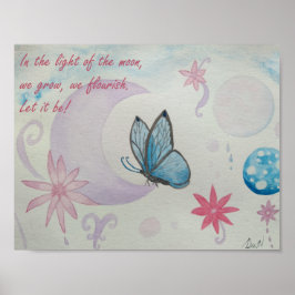 Póster Mariposa sentada en media acuarela de la Luna
