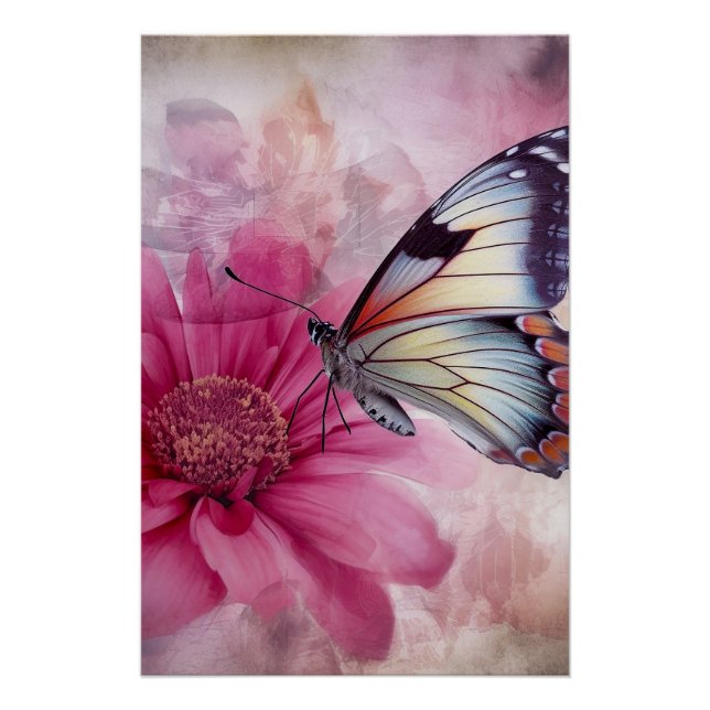 Póster Mariposa soñada en lienzo floral (Anverso)