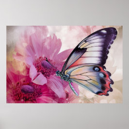Póster Mariposa soñadora con flores rosas