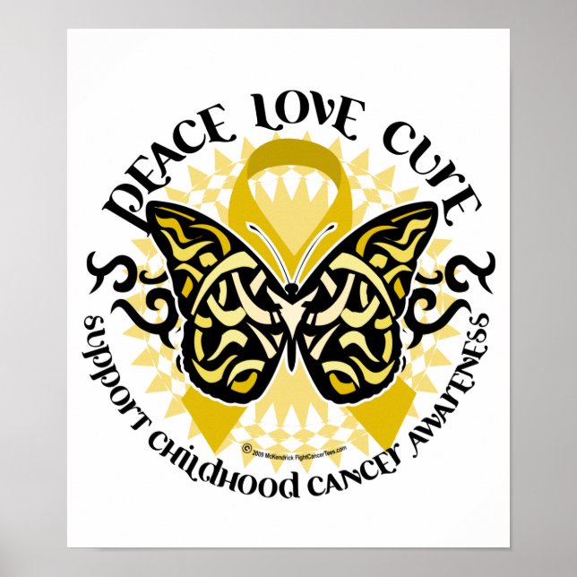 Póster Mariposa tribal de cáncer infantil (Frente)