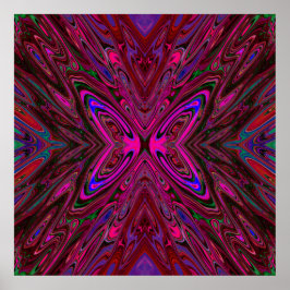 Póster Mariposa Trippy de color rosa caliente, rojo y azu