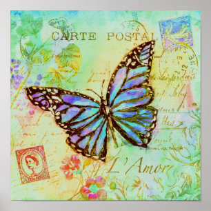 Póster Mariposa verde azulado y púrpura