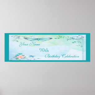 Póster Mariposa vintage, flores y nalgas 90º cumpleaños