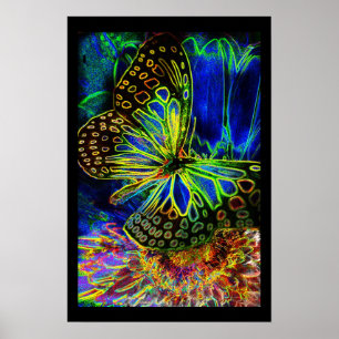 Póster Mariposa y Flor Brillantes