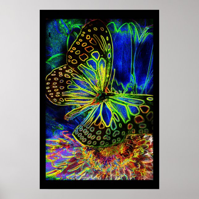 Póster Mariposa y Flor Brillantes (Frente)