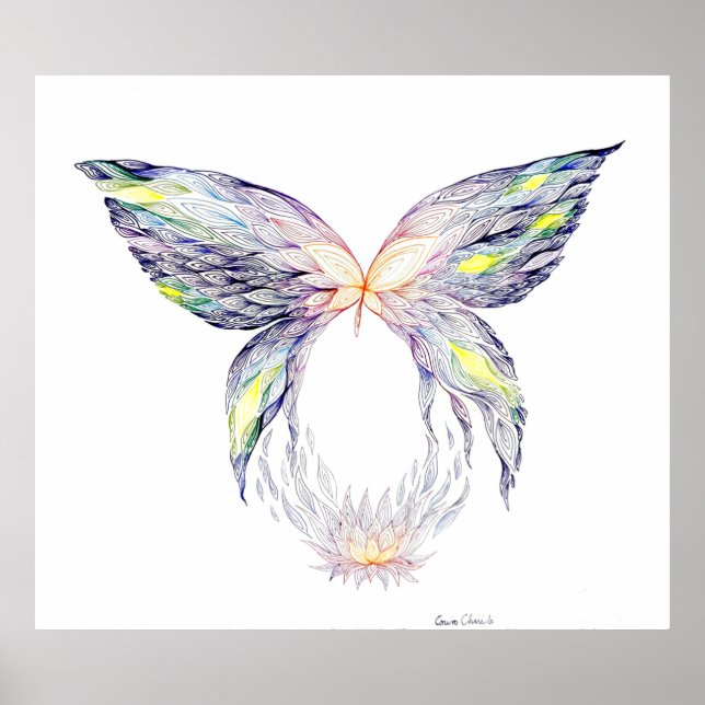 Póster Mariposa y loto (Frente)