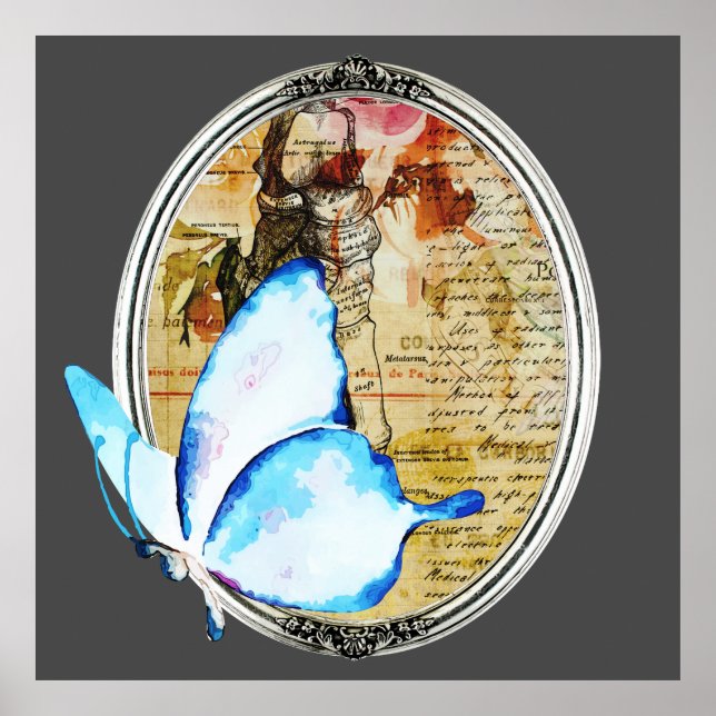 Póster Mariposa Y Marco De Acuarela (Frente)