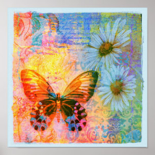 Póster mariposa y margaritas 