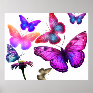 Póster Mariposas alimentándose y volando alrededor en col
