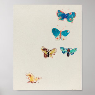 Póster Mariposas azul vintage color agua. Odilon Redon