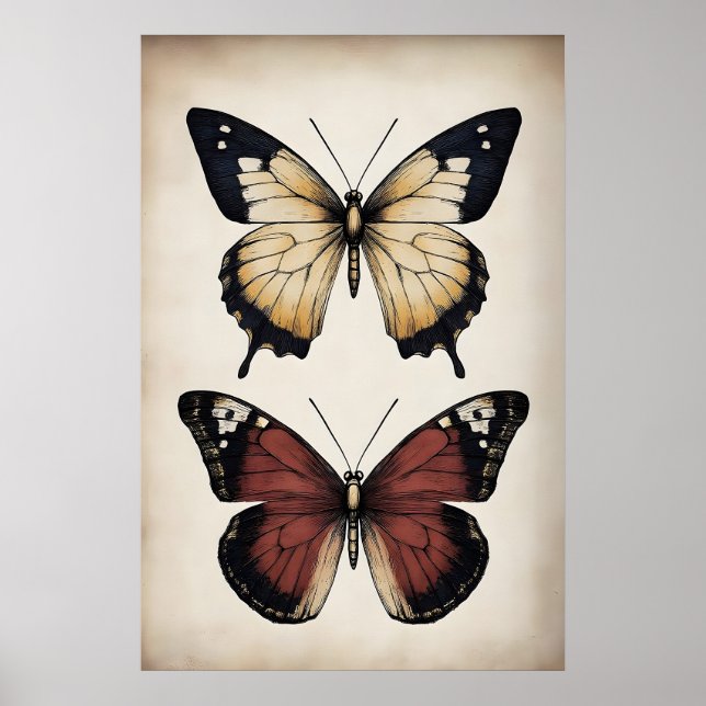 Póster Mariposas boho estampado, pared de mariposas melan (Frente)