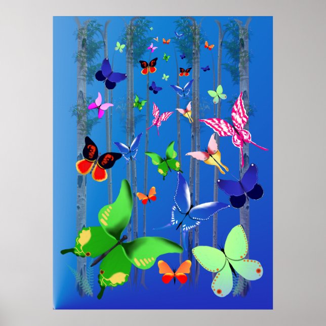 Póster Mariposas brillantes y Poster forestal (Frente)