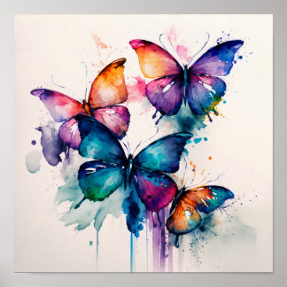 Póster Mariposas Coloridas Abstract Watercolor