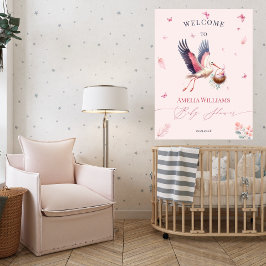 Póster Mariposas de cigüeña rosa suave bienvenidas a Baby