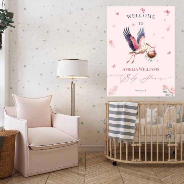 Póster Mariposas de cigüeña rosa suave bienvenidas a Baby (Subido por el creador)