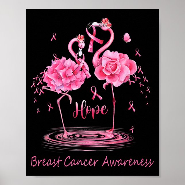 Póster Mariposas de Cinta Rosa Flamingo Cáncer de Mama Aw (Frente)