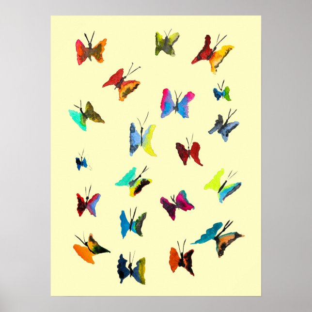 Póster Mariposas de colores en acuarela (Frente)