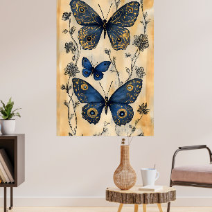 Póster Mariposas de estilo japonés,
