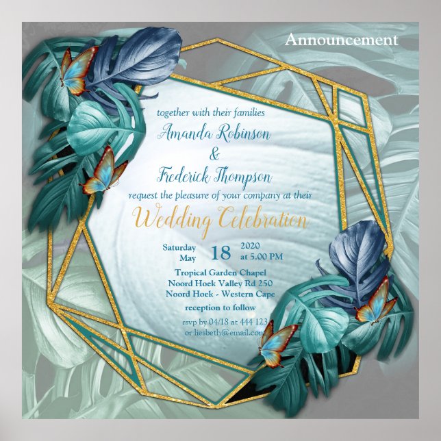 Póster Mariposas de paraídas/salpicaduras de turquesa tro (Frente)