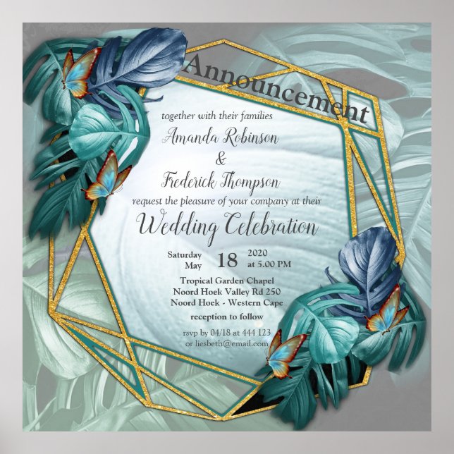 Póster Mariposas de paraídas/salpicaduras de turquesa tro (Frente)