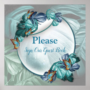 Póster Mariposas de paraídas/salpicaduras de turquesa tro