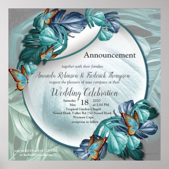 Póster Mariposas de paraídas/salpicaduras de turquesa tro (Frente)