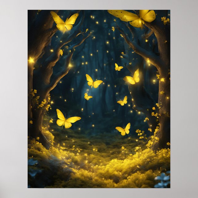 Póster Mariposas del bosque encantadas AMARILLO OSCURO AZ (Frente)