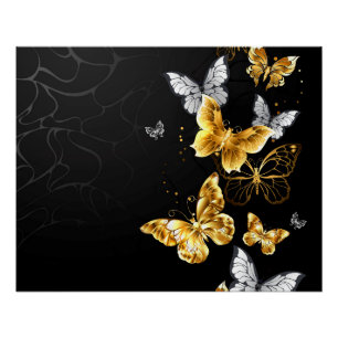 Póster Mariposas doradas y blancas