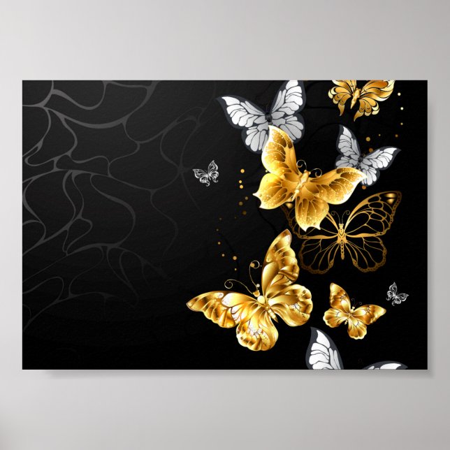 Póster Mariposas doradas y blancas (Frente)