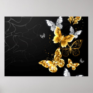 Póster Mariposas doradas y blancas