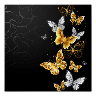 Póster Mariposas doradas y blancas